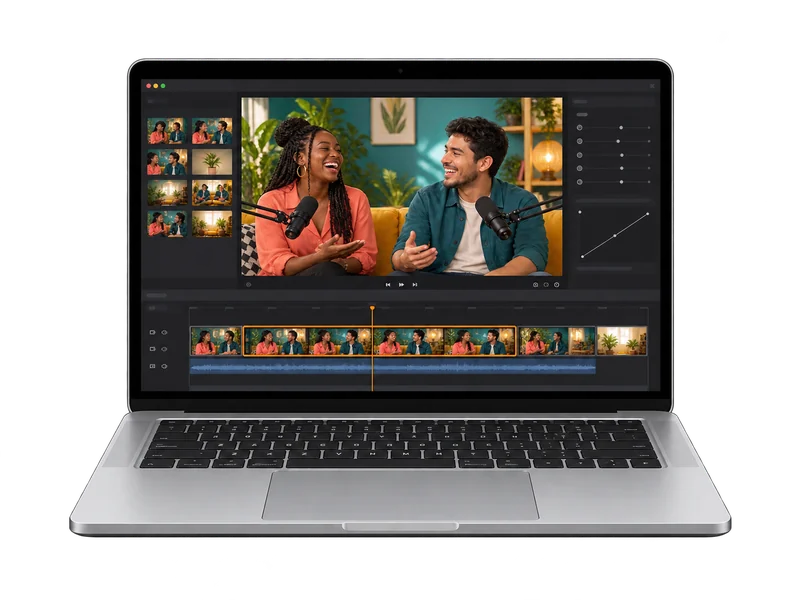 Open laptop with a creator’s footage ready to edit